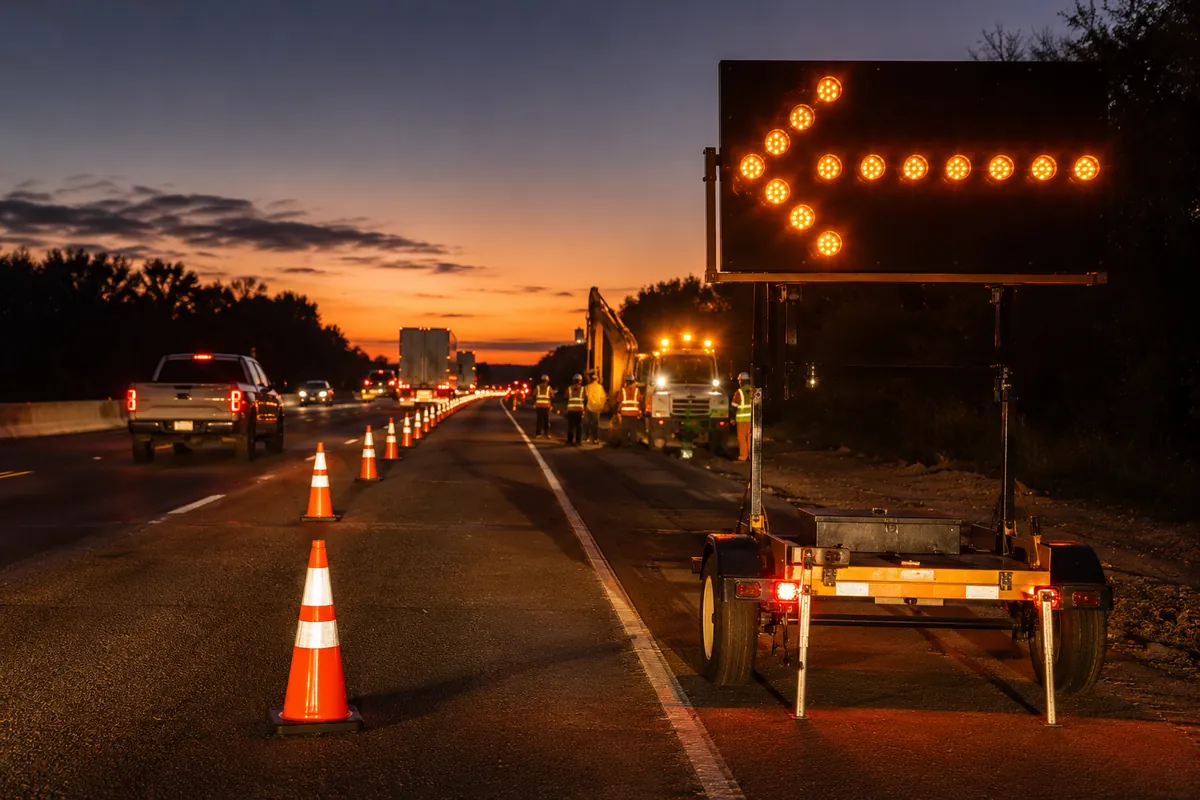 Traffic control arrow board at work zone